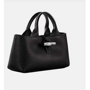 Longchamp Roseau XS Black Leather Mini Handbag Crossbody Bag Silver Bamboo